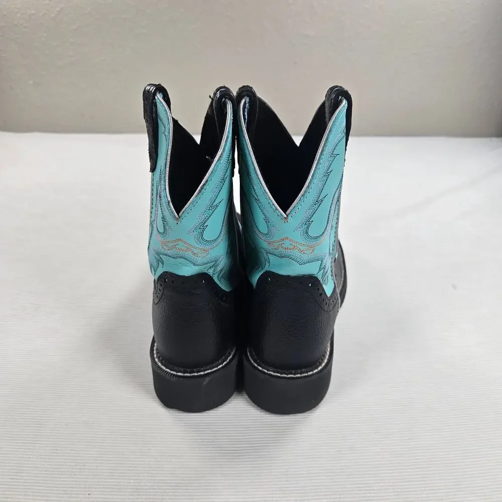 Justin Gypsy Casual Black Deercow Cowhide Round Toe Western Aqua Boot Size 10B